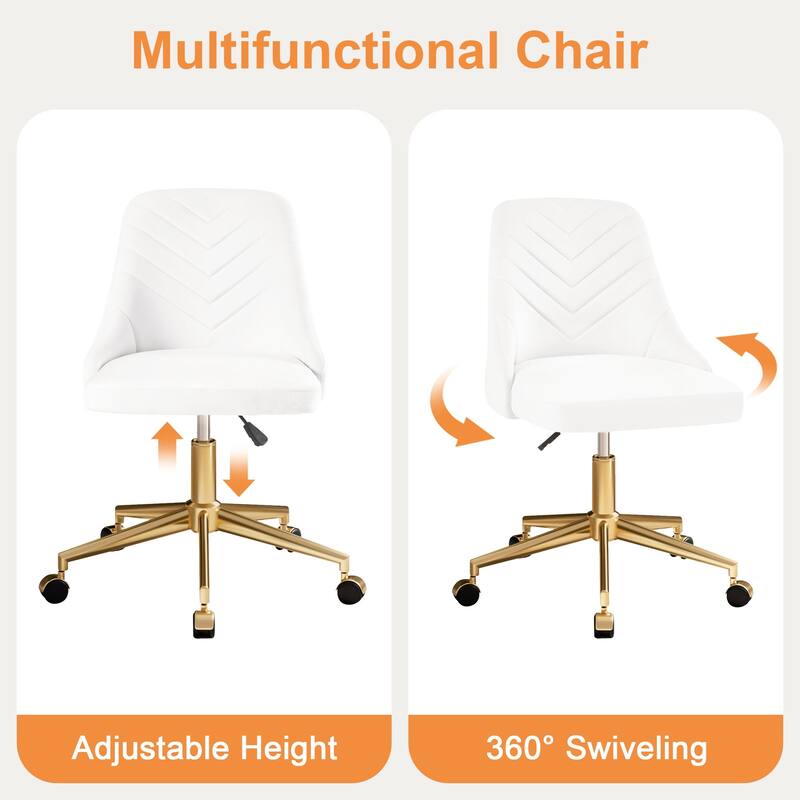 Javlergo Velvet Desk Chair with Height Adjustable Gold Base Swivel Office Chair for Office Living Room Bedroom Make Up
