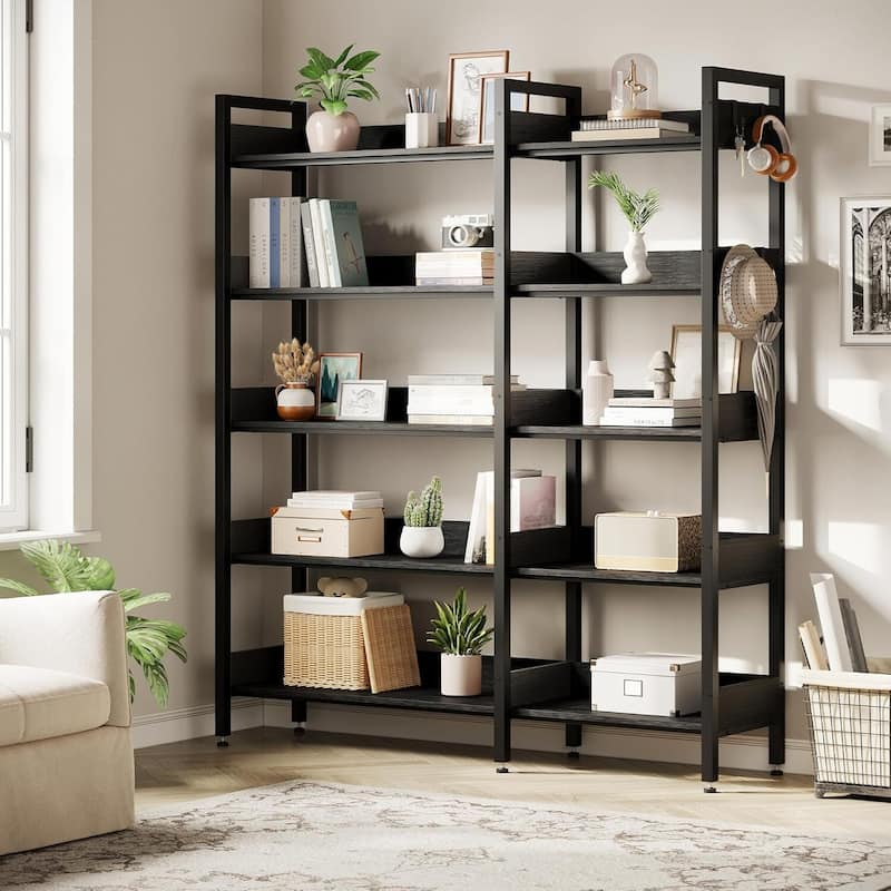 5-Tier Corner Convertible Bookshelf, Industrial Bookcase for Living Room, Bedroom
