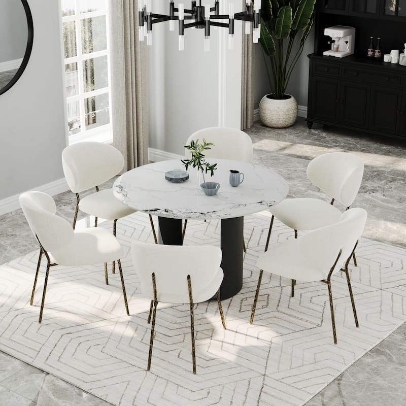 White Velvet Dining Chairs with Hammered Finish Metal Legs