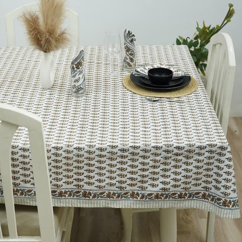 Fabdivine Handmade Block Print Cotton Table Cover Farmhouse Dining Kitchen Decor Gift