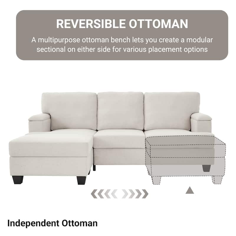 L-shaped Chaise Sectional Sofa with Movable Ottoman, Hidden Storage in Armrests & Seats, Storage Couches with Thick Cushions