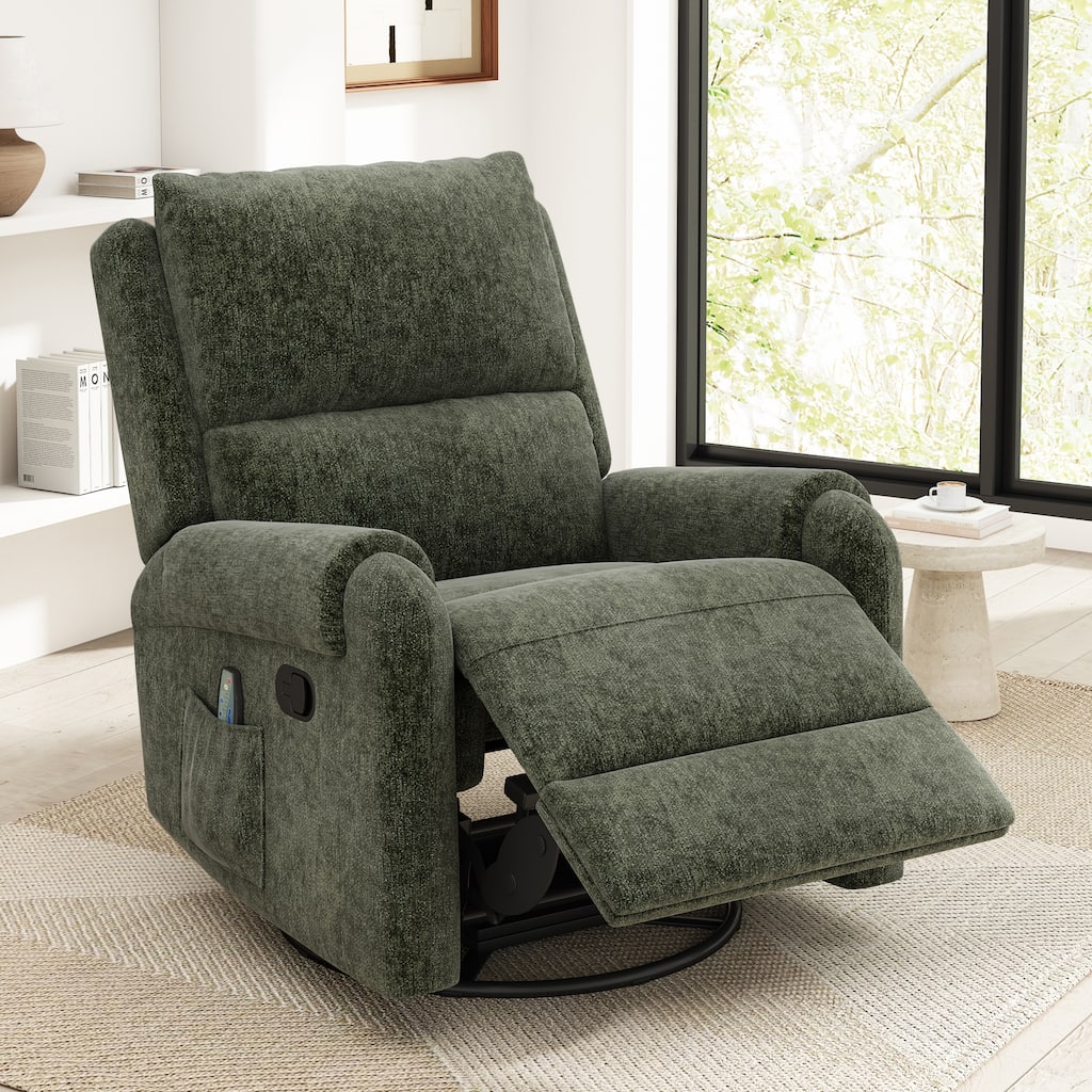 Christopher Knight Home - Solara Upholstered Swivel Rocker Recliner Chair with Massage and Side Storage Pocket