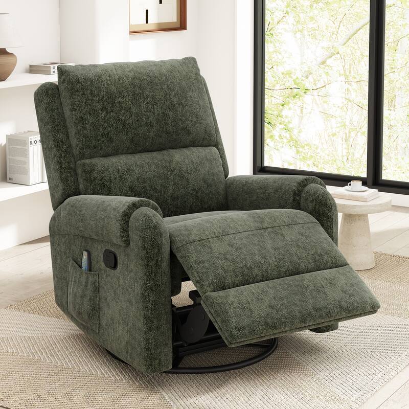Manual Recliner Massage Recliner Chair Nursery Recliner Chair Swivel Rocker Recliner Sofa with a Side Storage Pocket - Green