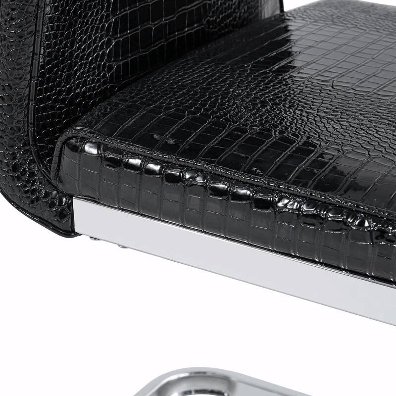 Set of 2 Retro Alligator Skin Upholstered Dining Chairs with Crystal Buckle Design & Faux Leather