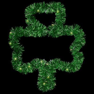 LED Lighted Tinsel Shamrock St. Patrick's Day Window Silhouette - 25" - Green