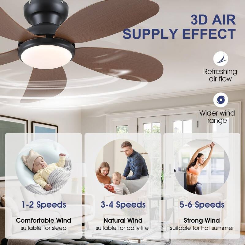 52 Inches Flush Mount Ceiling Fan with Light DC Motor Reversible Ceiling Fan - 52 Inches