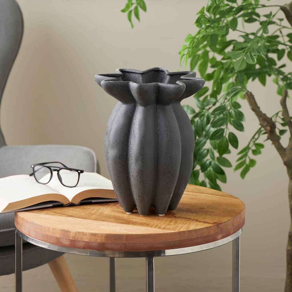 Black Ceramic Speckle Textured Vase with Tulip Style Opening