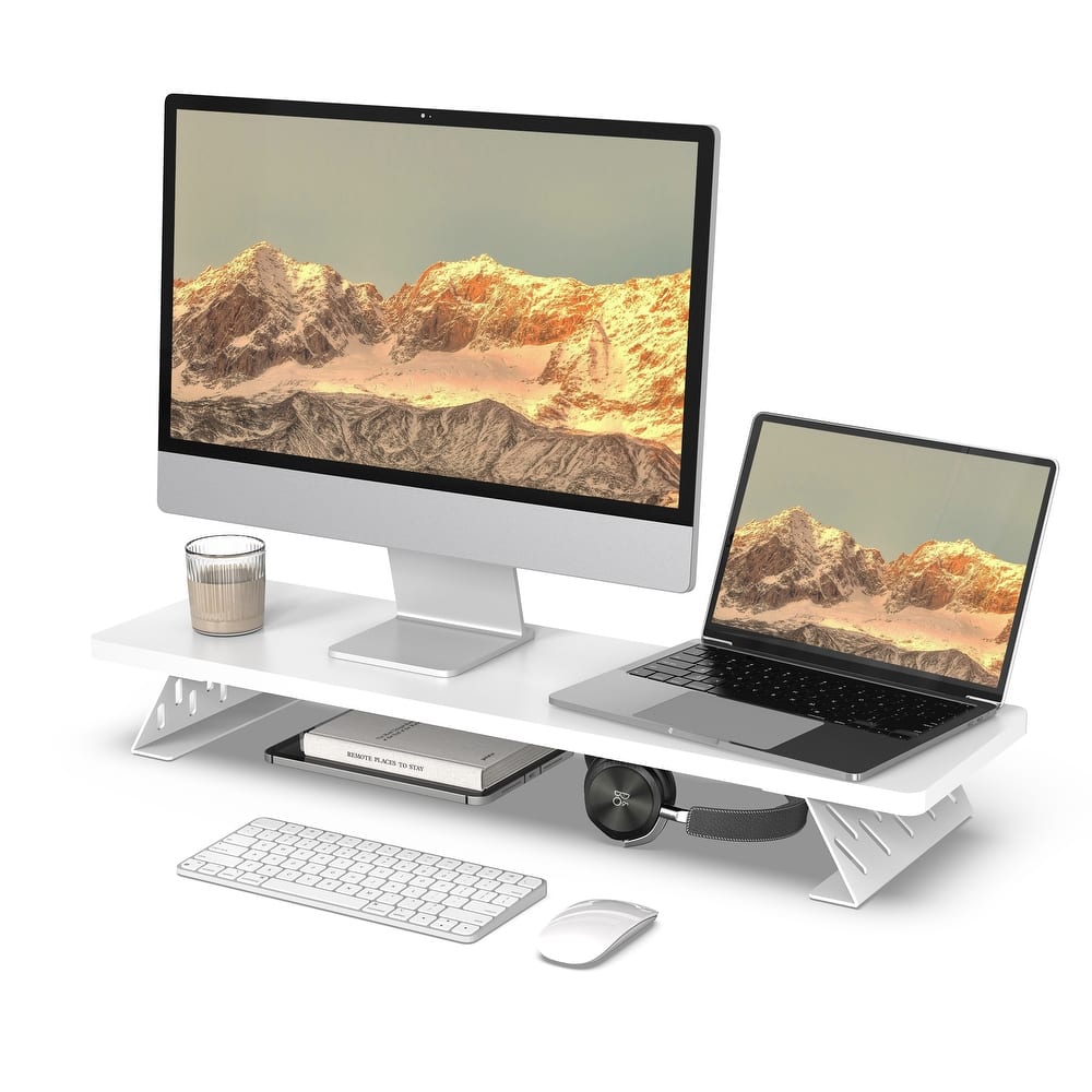 Fenge Dual Monitor Stand Riser, 31.5 inch Long Monitor Stand for Desk - 31.5 x 9.2 x 3.9 inches