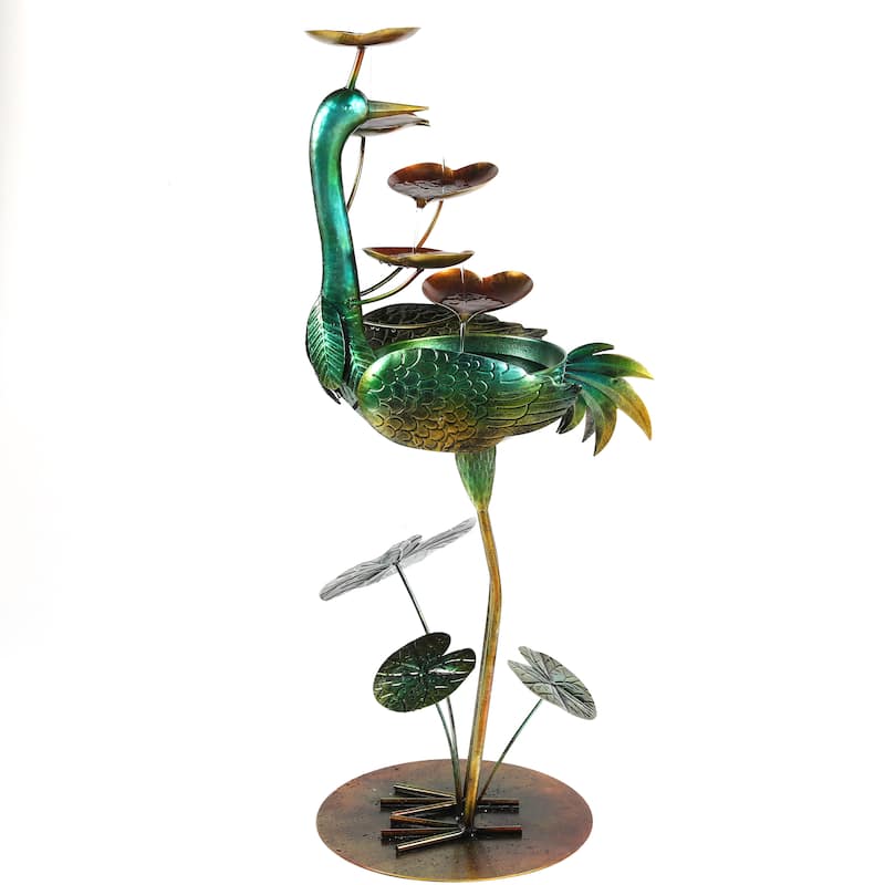Metal Green Crane Outdoor Fountain