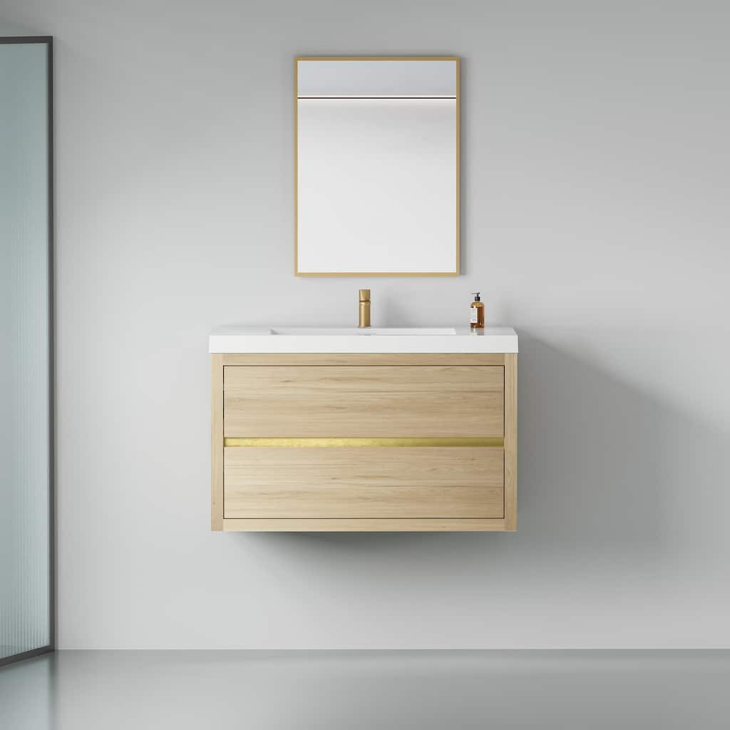 36" Floating Bathroom Vanity with Stone Resin Countertop, Soft Close Drawers, and U-Shaped Drain Design