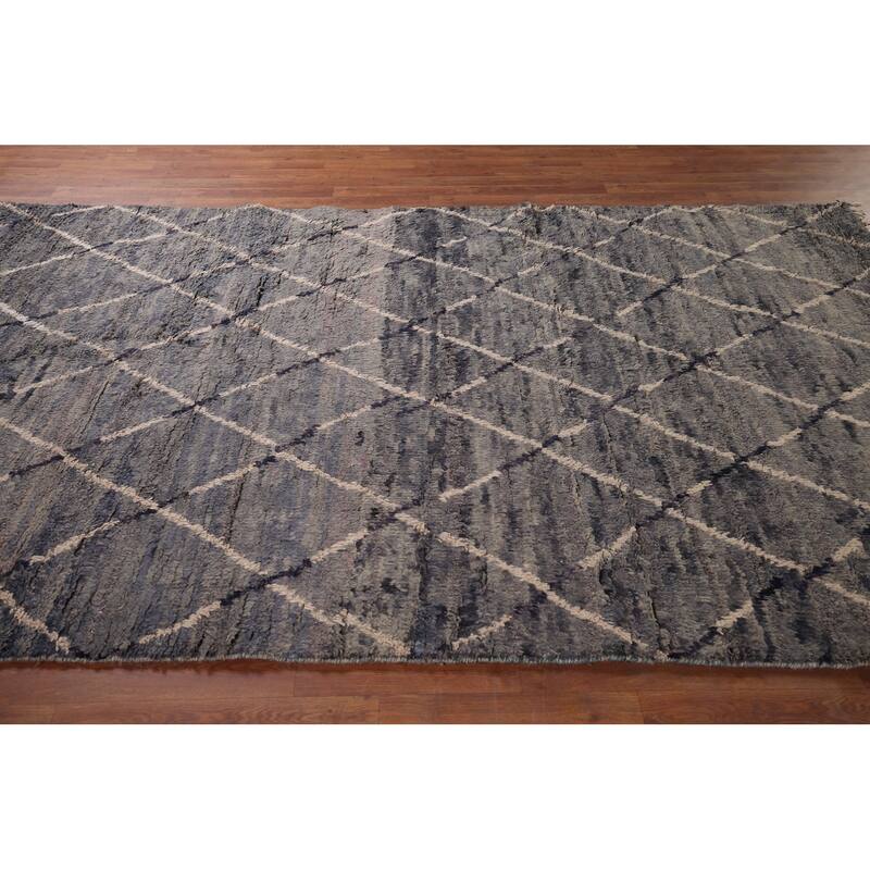 Grays & Blues Trellis Moroccan Area Rug Hand-Knotted Wool Carpet - 6'0" x 9'7"