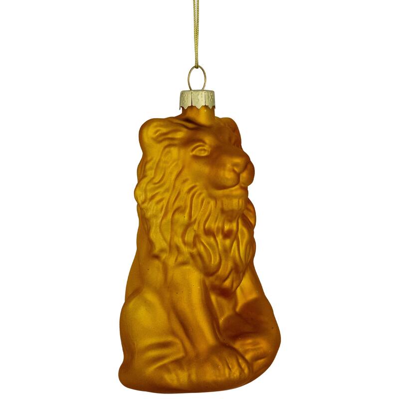 Sitting Lion Glass Christmas Ornament - 2.5" - Gold