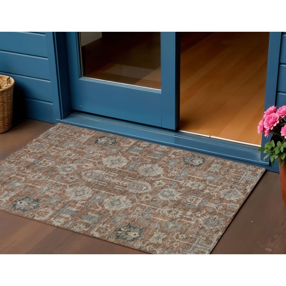 HomeRoots Oriental Traditional Rectangle Outdoor Rug