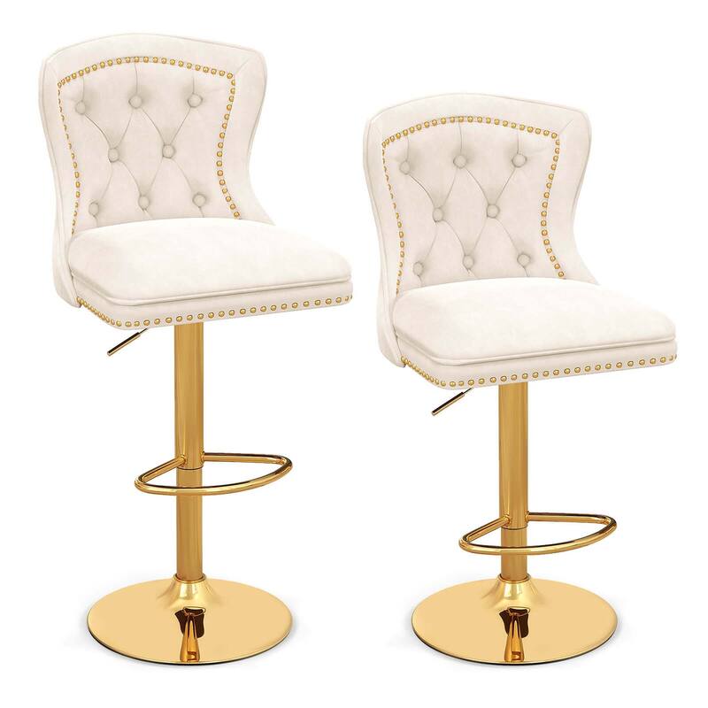 Costway Set of 2 Bar Chairs Dutch Velvet Bar Stool with Footrest Metal - See Details