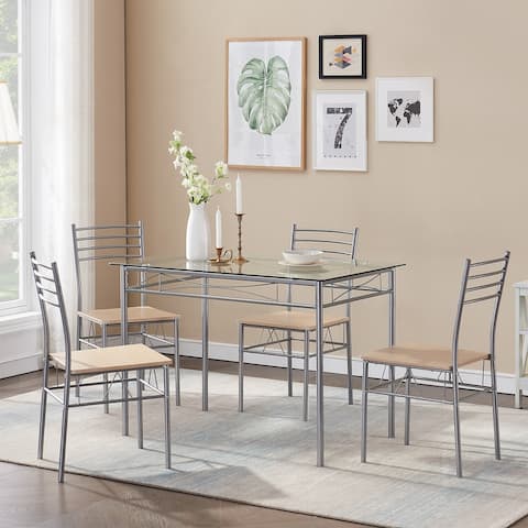 VECELO 5-pieces Glass Dining Table Sets with 4 Chairs Kitchen Table sets