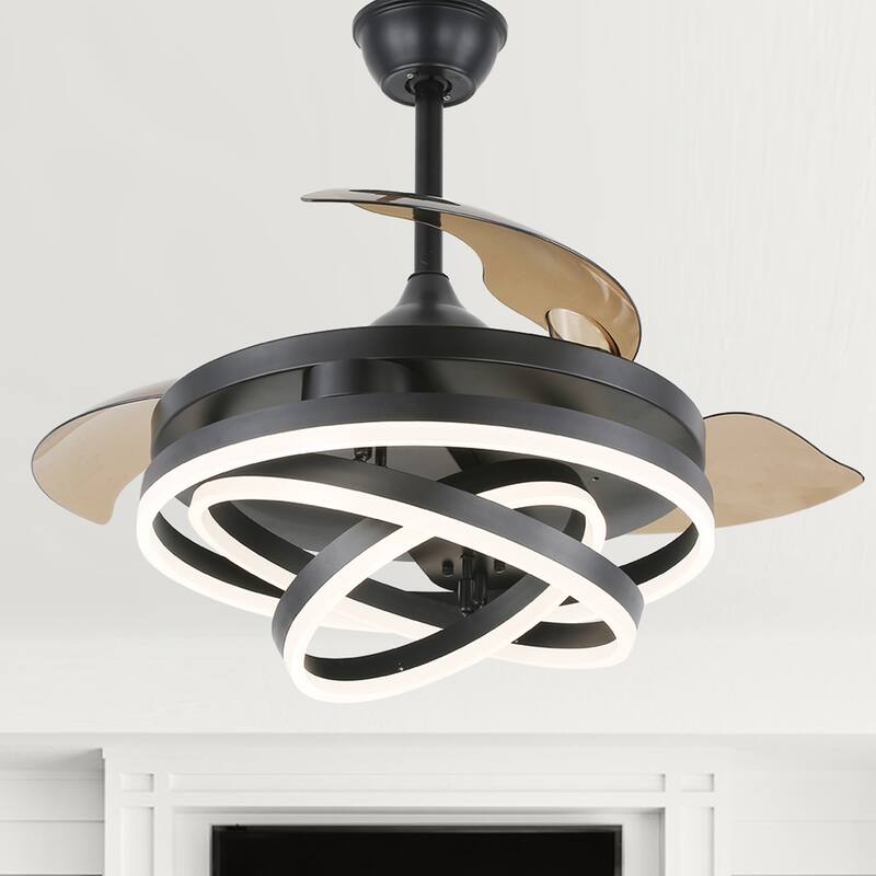 Oaks Aura 42in. LED DIY Shape Modern Ring Ceiling Fan With Lights, 6-Speed Latest DC Motor Remote Control Rose Ceiling Fan - 42in. - Black