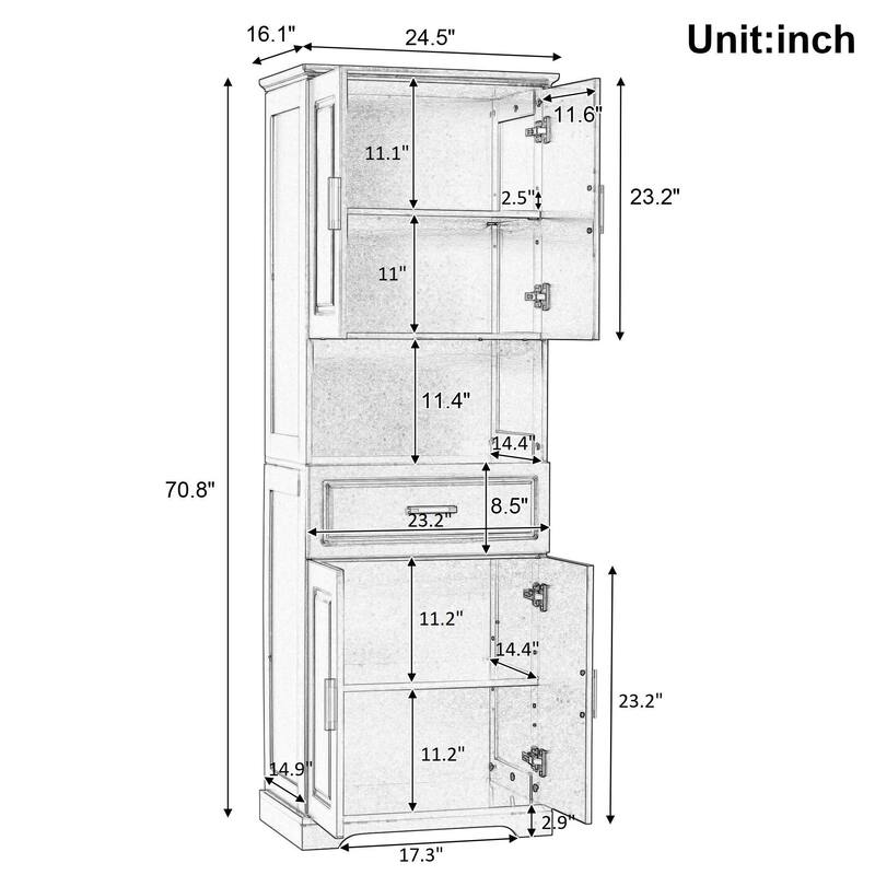 Black Tall Bathroom Storage Cabinet with Open Shelf, Drawer, Adjustable Shelves, Anti-Toppling and Silver Metal Handles
