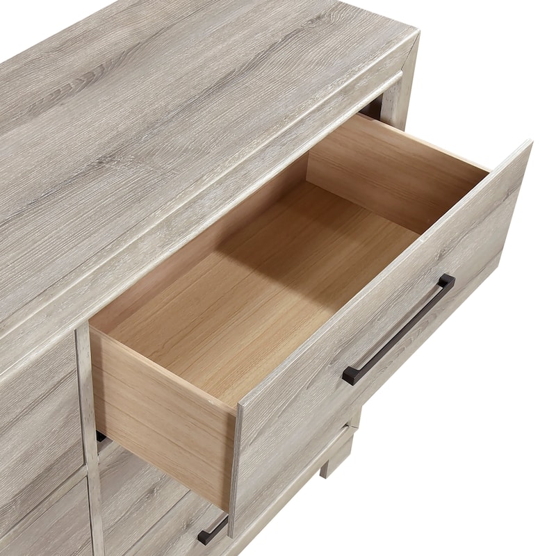 Modern Furniture Bedroom Set Gray Finish Bed Nightstand Dresser Mirror