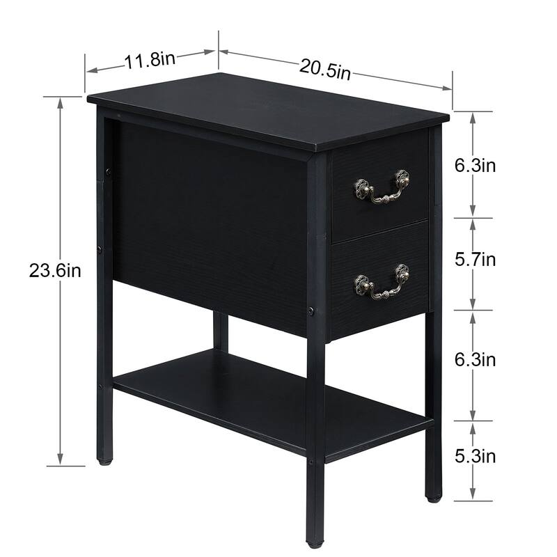 VECELO Modern Nightstands Set of 2, End Tables, Narrow Side Table with Drawers, Nightstand for Small Spaces