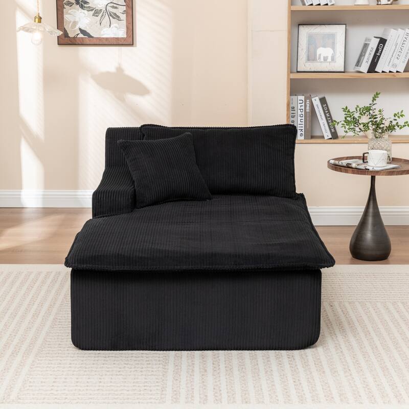 Oversized Chaise Lounge Chair, Upholstered Sofa Bed for Living Room, Corduroy Sleeper Couch Comfy Recliner Bedroom Reading Seat