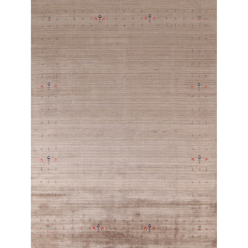 Striped Gabbeh Oriental Area Rug Hand-Knotted Wool Carpet - 7'10" x 9'7"