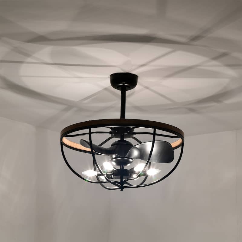 Adeline 26 Inch Imitation Wood Grain Matte Black Finish Ceiling Lighted Fandelier with Remote