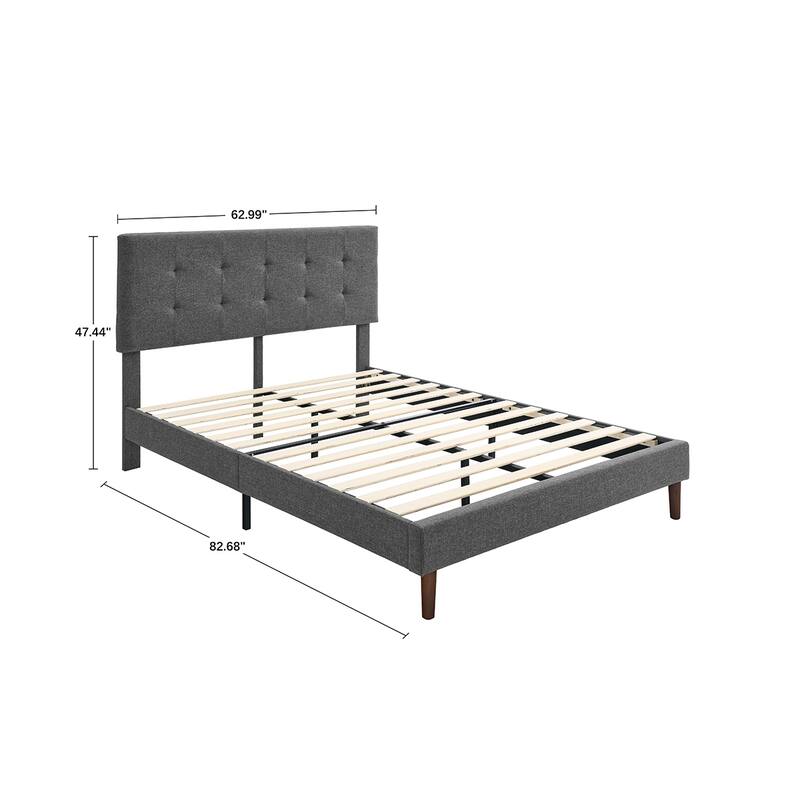 MUSEHOMEINC Tufted Upholstered Platform Bed with Adjustable Height Headboard - Grey - Queen
