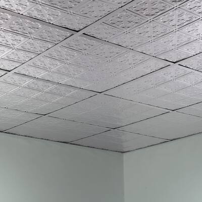 FASÄDE Traditional Style 10 Decorative Vinyl 2ft x 2ft Lay in Ceiling Panel in Brushed Aluminum (5 Pack)