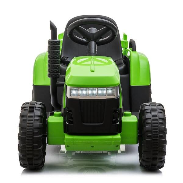 slide 2 of 45, 12V Kids Ride On Tractor with Trailer, Battery Powered Electric Car w/ Music, USB, Music, LED Lights Light Green