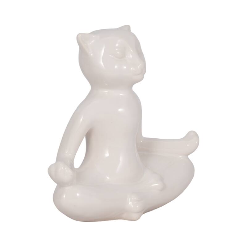 Sagebrook Home Ceramic Yoga Cat Figurine, Elegant Ceramic Centerpiece, Distinctive Accent for Your Decor - 8" x 3" x 7"