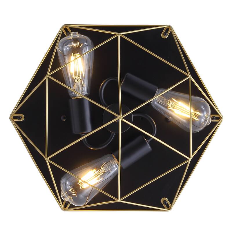 Farmhouse Black 3-Light Unique Hexagon Ceiling Lighting for Kitchen Hallway