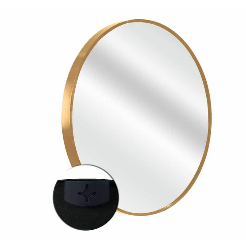 16 Inch Gold Brushed Aluminum Frame Large Round Wall Vanity Mirror ...