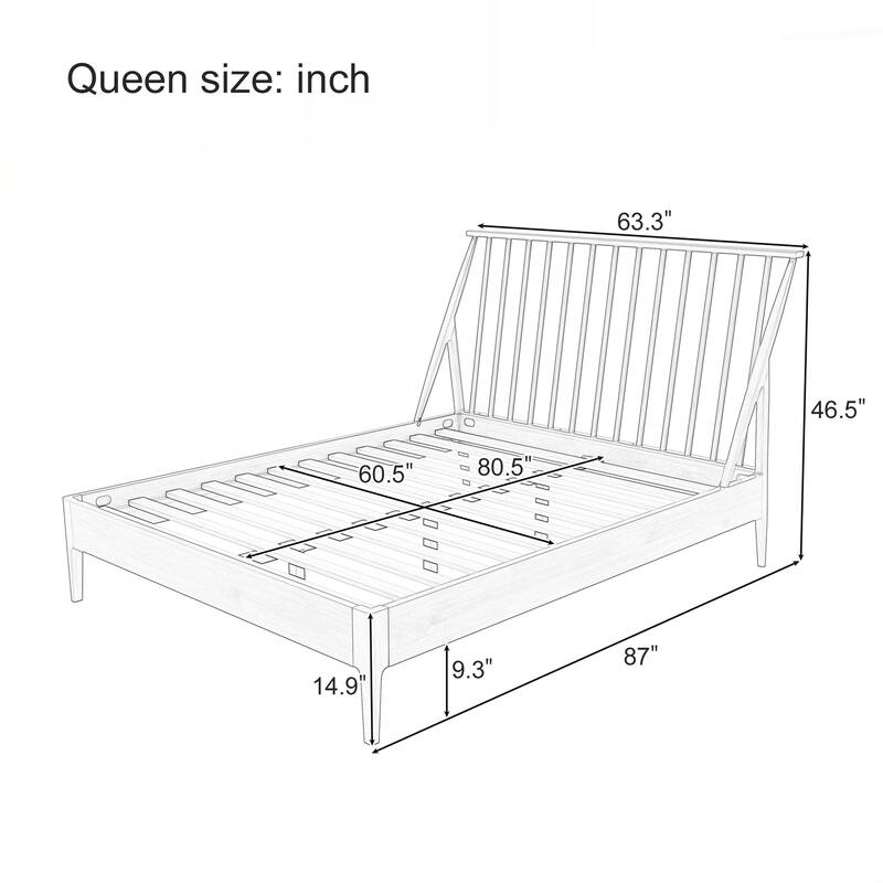 Solid Bamboo Wood Spindle Platform Queen Bed