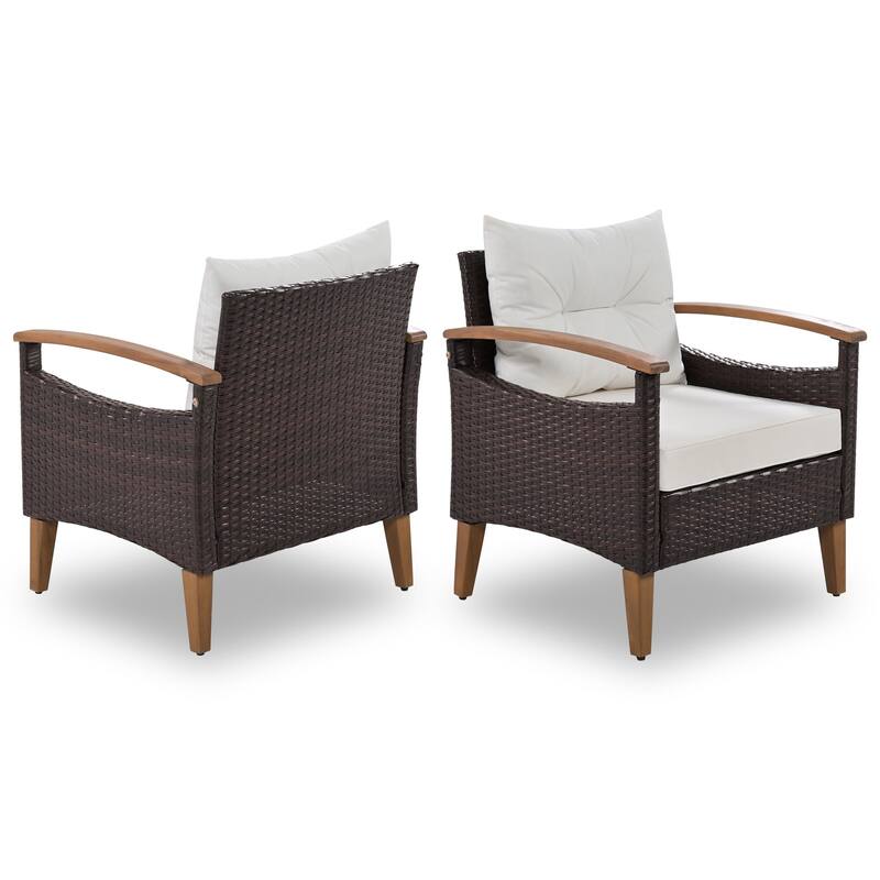 4-Piece Outdoor Wicker Patio Sofa Set with Wood Table and Removable Cushions