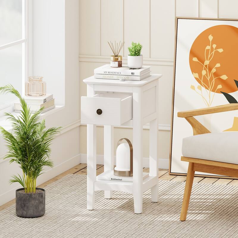 Gymax 2PCS Nightstand 3-Tier Bedside Table w/ Open Storage Shelf &