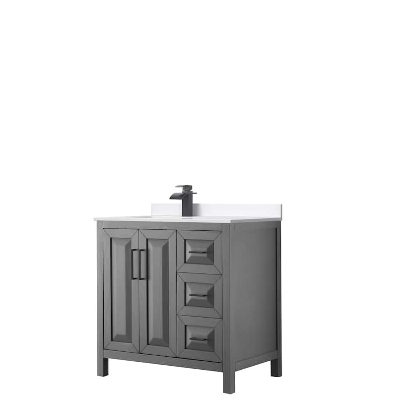 Daria 36-inch Single Vanity, Cultured Marble Top - Dark Gray, Black Trim, White Cultured Marble Top