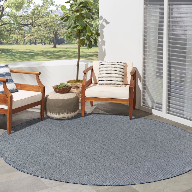 Nourison Tulum Indoor/Outdoor Striped Area Rug - 8' x Round - Denim