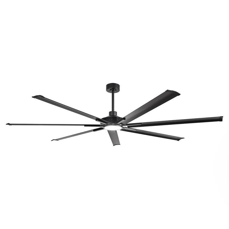84" Matte Black Dimmable Large Industrial Ceiling Fan with LED Light and Remote - 84 in. D x 84 in. W x 15.3 in. H