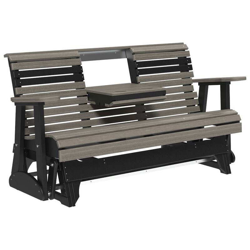 Poly Lumber Plain Rollback Patio Glider - 5' - Coastal Gray Woodgrain & Black