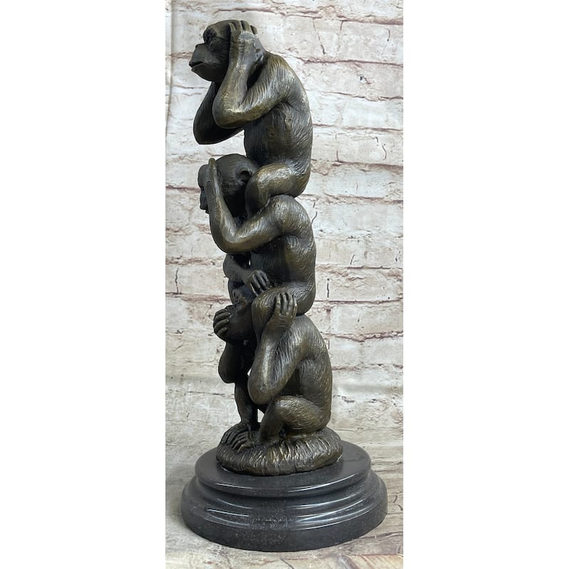 See Hear Speak No Evil Three Wise Monkeys Bronze Sculpture Statue