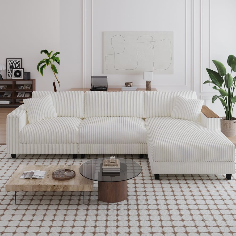 GDFStudio - Elara Comfort 114.5'' Corduroy L-Shaped Sectional Couch with Reversible Chaise for Living Room