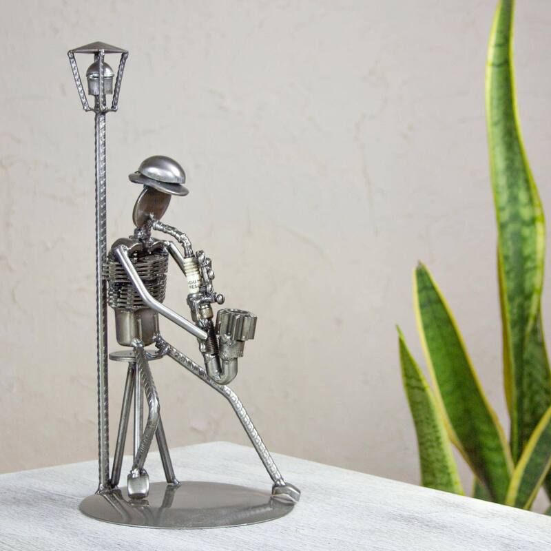 Handmade Sax on the Corner Auto part sculpture (Mexico) - 42 x 17 x 17