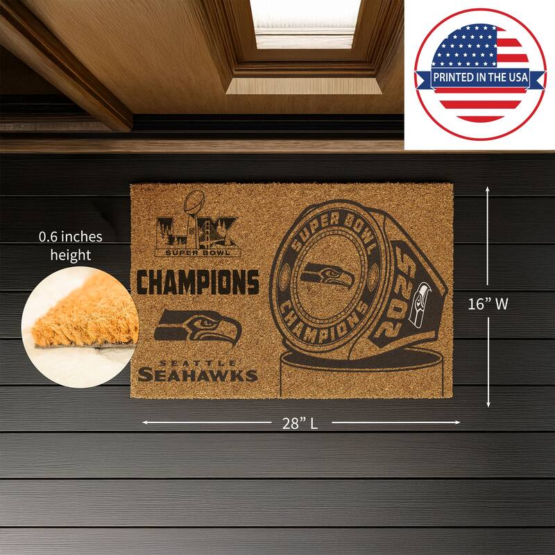28 in. x 16 in. Seattle Seahawks Super Bowl 60 Coir Door Mat