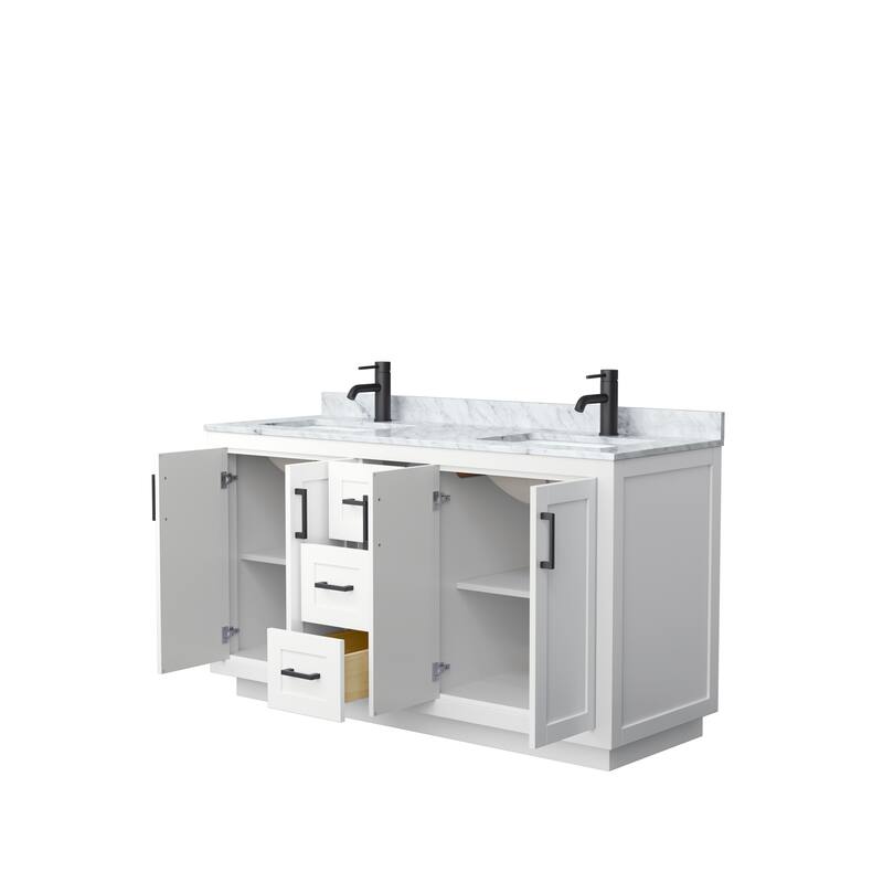 Miranda Double Vanity Set, White Carrara Marble Top, No Mirror