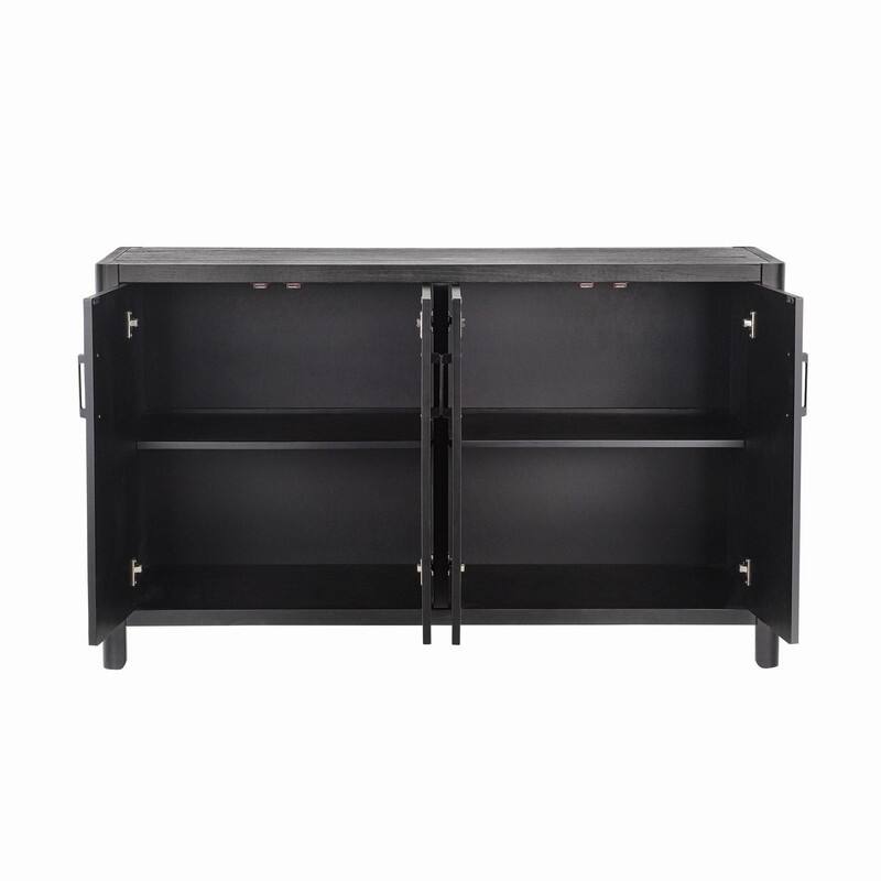 Farmhouse Style 4-Door Cabinet with Natural Finish for Rustic Entryways and Small Spaces