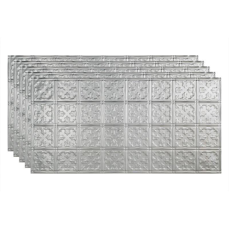 FASÄDE Traditional Style 10 Decorative Vinyl 2ft x 4ft Glue Up Ceiling Panel in Brushed Aluminum (5 Pack) - 5 Pack - Brushed Aluminum