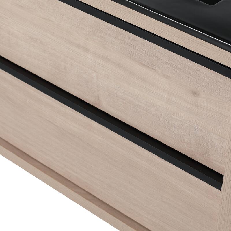 Wall-Mounted Plywood Bathroom Vanity Set in Plain Light Oak with Integrated Sink