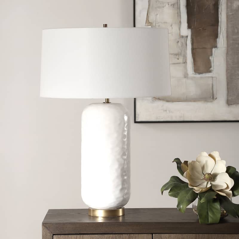 Glaze Textured Ceramic Table Lamp with Drum Shade - 29" - White