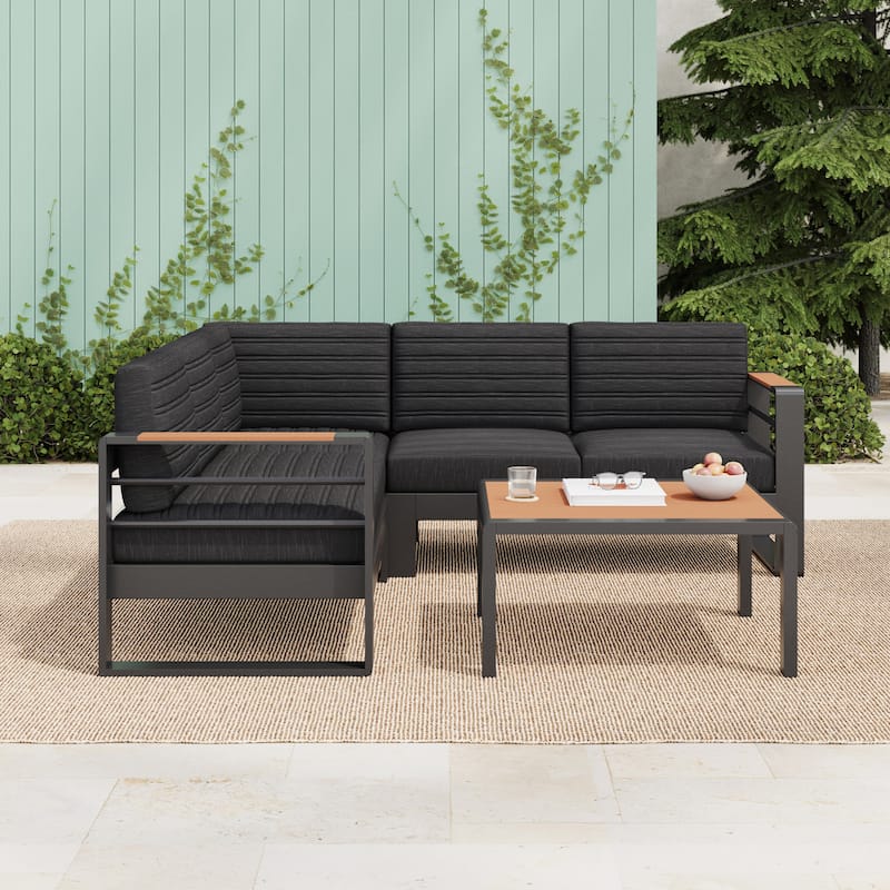 Sornsa Outdoor Aluminum Frame 4 Seater Sectional Sofa Set by Christopher Knight Home - Black + Natural + Dark Gray