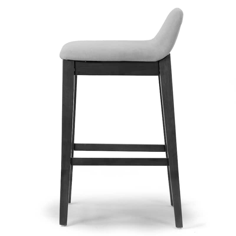 Set of 2 Atia Black Rubberwood Stool with Low Back Fabric Seat